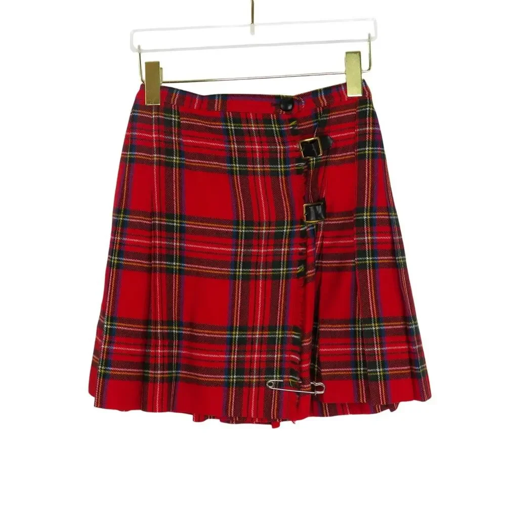1950s Banner Union Made Vintage Red Plaid Pleated Skirt Waist XS 23